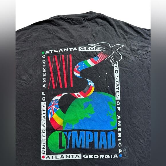 VTG 1996 Atlanta Olympics T-Shirt XL Hanes XXVI Olympiad Black USA Sports Tee - Picture 2 of 5